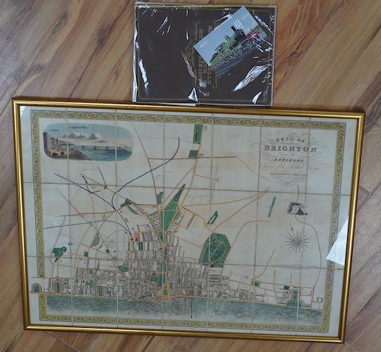 A plan of Brighton and its environs drawn from actual surveys including all the recent improvements, engraved by J. Sleath, published by W. Saunders, 54 x 75cm, together with The Pictorial History of Brighton and The Roy